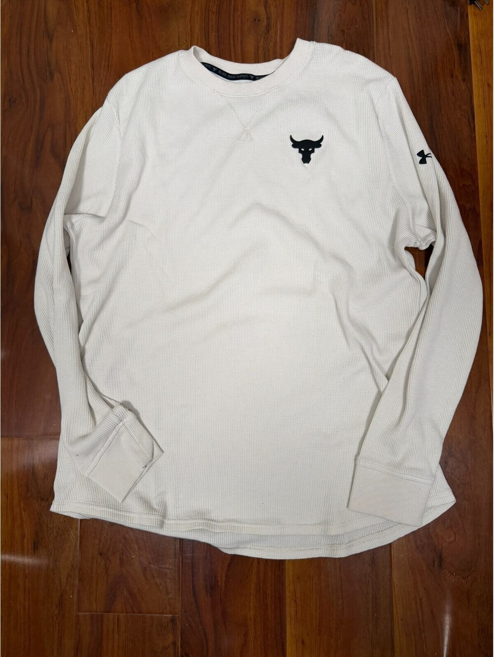 Under Armour Project Rock Shirt Men's SZ L White Waffle Knit Crew Neck Zip
